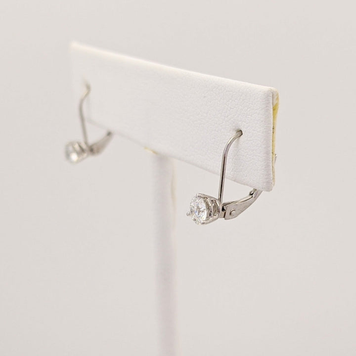 14K WHITE .46 CARAT TOTAL WEIGHT I1 I DIAMOND ROUND (2) LEVERBACK ESTATE EARRINGS 0.8 GRAMS