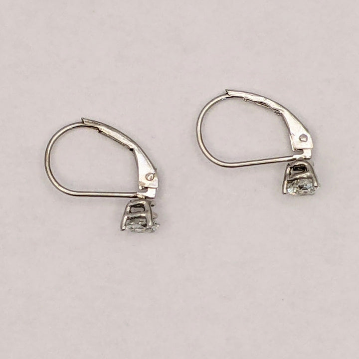 14K WHITE .46 CARAT TOTAL WEIGHT I1 I DIAMOND ROUND (2) LEVERBACK ESTATE EARRINGS 0.8 GRAMS