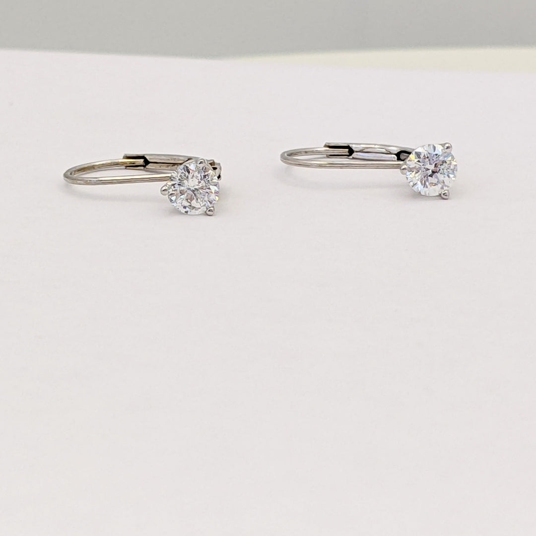 14K WHITE .46 CARAT TOTAL WEIGHT I1 I DIAMOND ROUND (2) LEVERBACK ESTATE EARRINGS 0.8 GRAMS