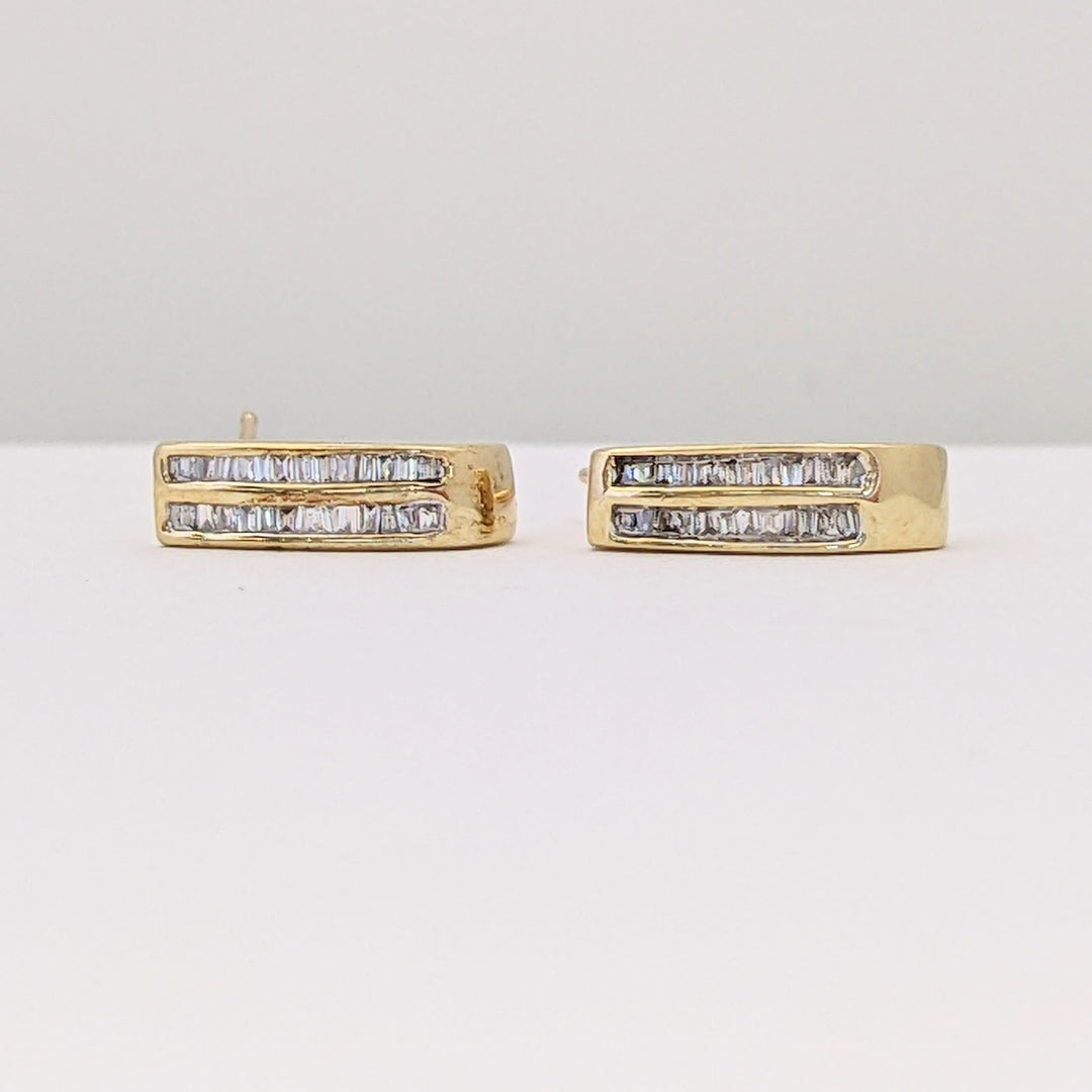 10K .24 CARAT TOTAL WEIGHT I1 I DIAMOND BAGUETTE (48) CHANNEL SET ESTATE J-HOOP EARRINGS 1.5 GRAMS