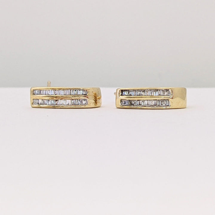 10K .24 CARAT TOTAL WEIGHT I1 I DIAMOND BAGUETTE (48) CHANNEL SET ESTATE J-HOOP EARRINGS 1.5 GRAMS