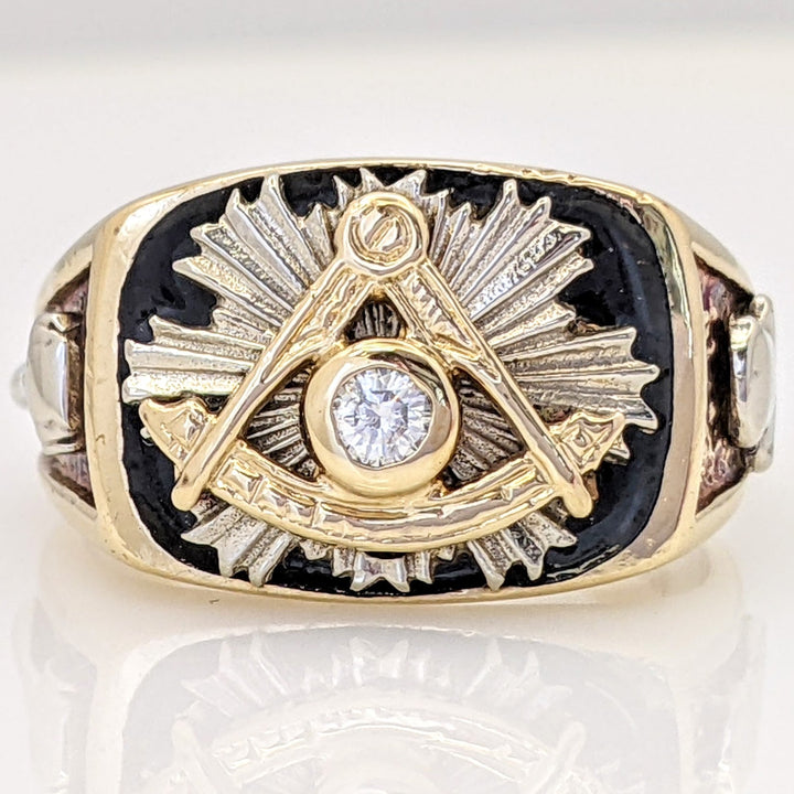 10K .10 CARAT TOTAL WEIGHT SI2 I DIAMOND ROUND MASONIC ESTATE RING 11.8 GRAMS