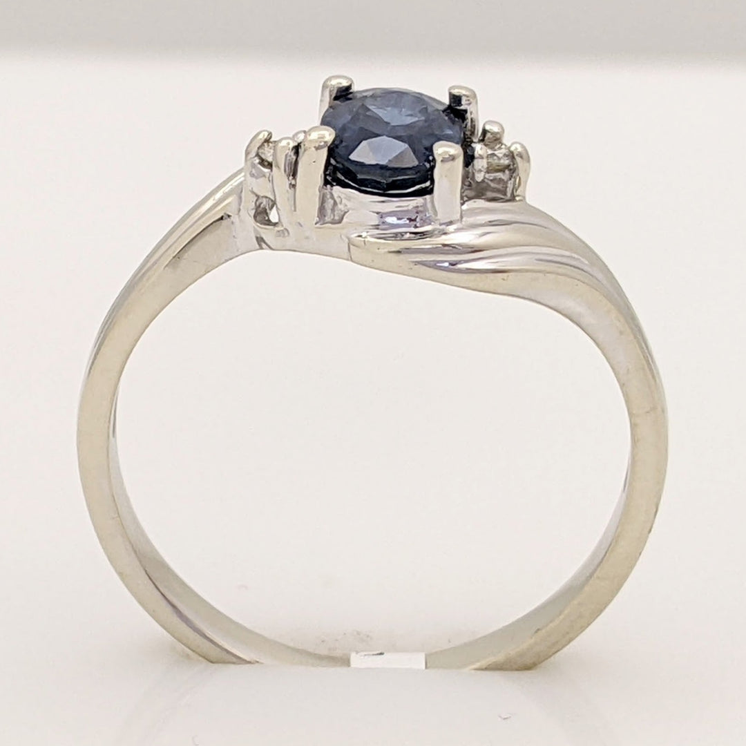 14K WHITE SAPPHIRE OVAL 4X6 WITH (2) MELEE ESTATE RING 1.9 GRAMS