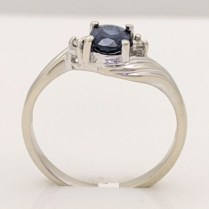 14K WHITE SAPPHIRE OVAL 4X6 WITH (2) MELEE ESTATE RING 1.9 GRAMS
