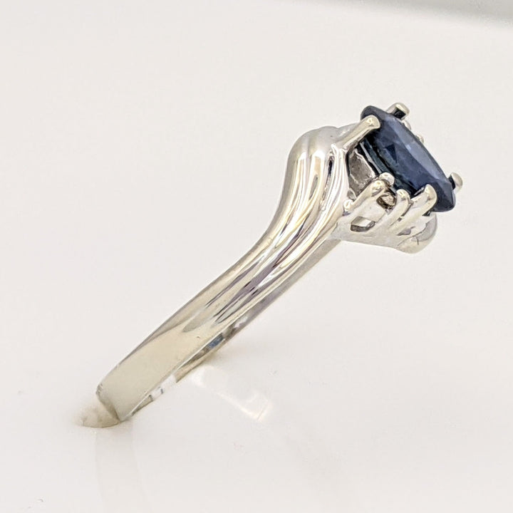 14K WHITE SAPPHIRE OVAL 4X6 WITH (2) MELEE ESTATE RING 1.9 GRAMS