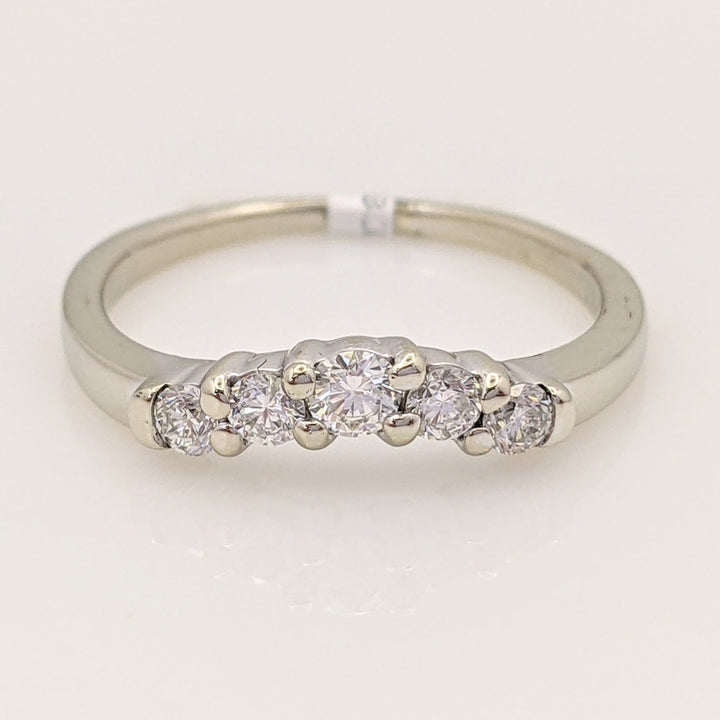 14K WHITE .27 CARAT TOTAL WEIGHT SI2 I DIAMOND ROUND (5) PRONG-SET CURVED ESTATE BAND 2.2 GRAMS