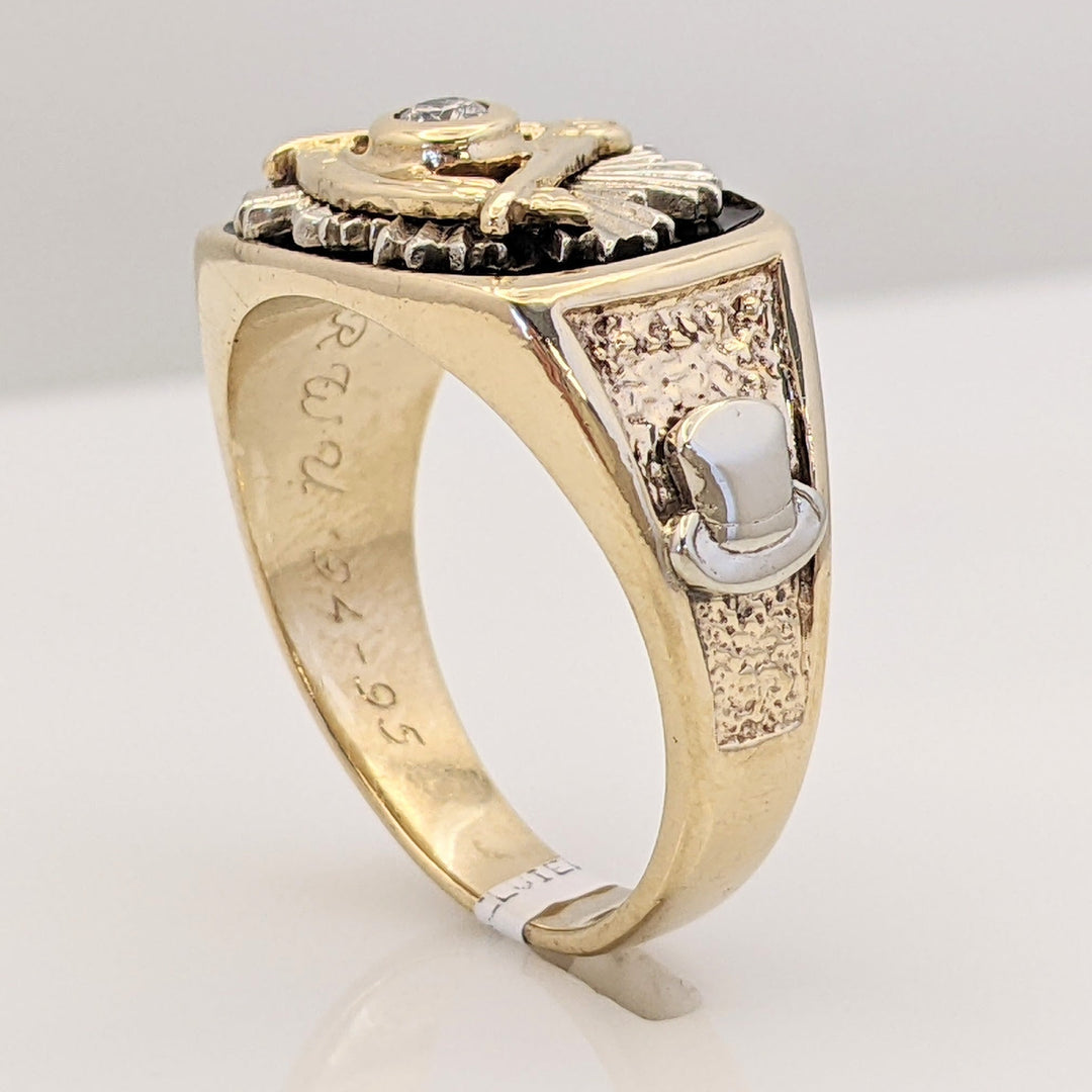 10K .10 CARAT TOTAL WEIGHT SI2 I DIAMOND ROUND MASONIC ESTATE RING 11.8 GRAMS