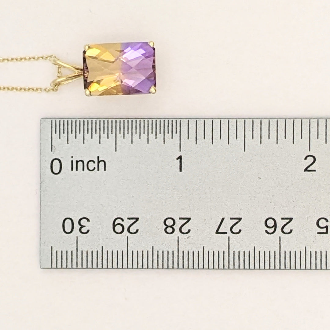14K AMETRINE EMERALD CUT 10X14 ESTATE PENDANT & CHAIN 4.3 GRAMS