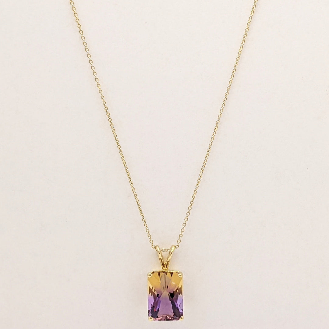 14K AMETRINE EMERALD CUT 10X14 ESTATE PENDANT & CHAIN 4.3 GRAMS