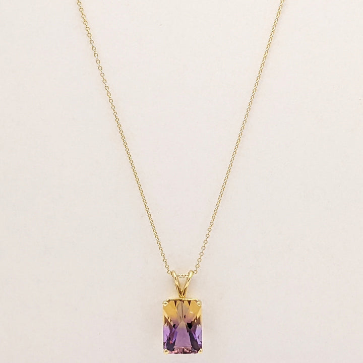 14K AMETRINE EMERALD CUT 10X14 ESTATE PENDANT & CHAIN 4.3 GRAMS