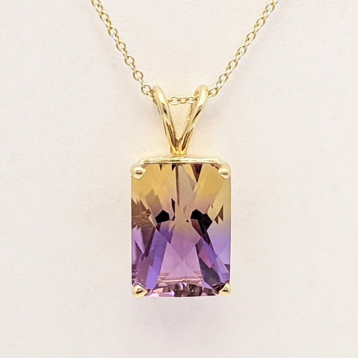 14K AMETRINE EMERALD CUT 10X14 ESTATE PENDANT & CHAIN 4.3 GRAMS
