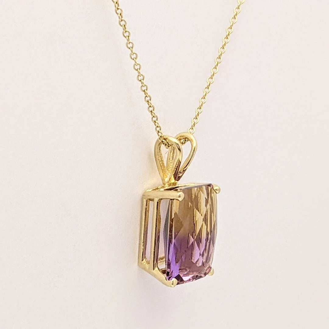 14K AMETRINE EMERALD CUT 10X14 ESTATE PENDANT & CHAIN 4.3 GRAMS