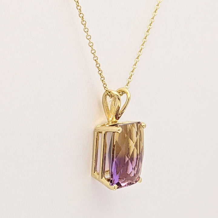 14K AMETRINE EMERALD CUT 10X14 ESTATE PENDANT & CHAIN 4.3 GRAMS
