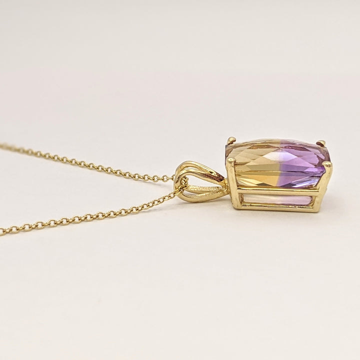14K AMETRINE EMERALD CUT 10X14 ESTATE PENDANT & CHAIN 4.3 GRAMS