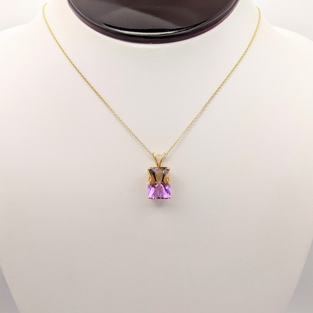 14K AMETRINE EMERALD CUT 10X14 ESTATE PENDANT & CHAIN 4.3 GRAMS