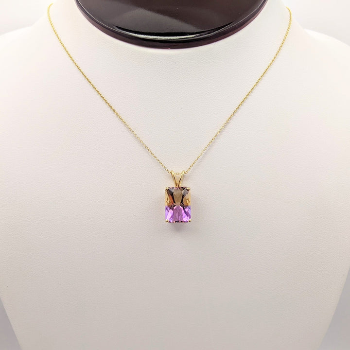 14K AMETRINE EMERALD CUT 10X14 ESTATE PENDANT & CHAIN 4.3 GRAMS