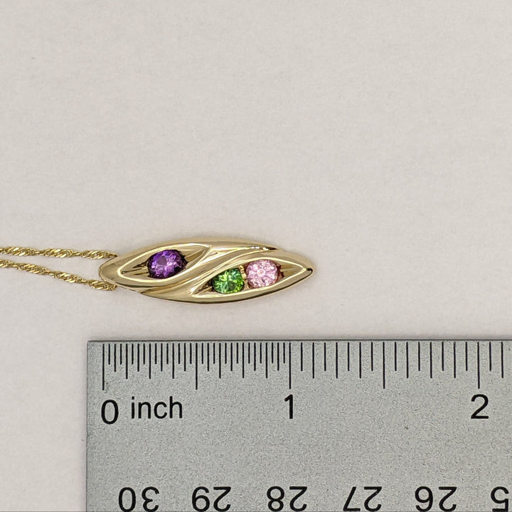 14K PINK (1) GREEN (1) TOURMALINE, AMETHYST (1) ROUND 4MM MARQUISE ESTATE PENDANT & CHAIN 5.0 GRAMS