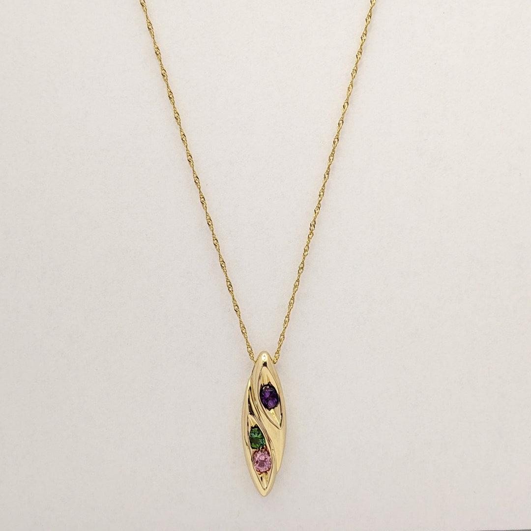 14K PINK (1) GREEN (1) TOURMALINE, AMETHYST (1) ROUND 4MM MARQUISE ESTATE PENDANT & CHAIN 5.0 GRAMS