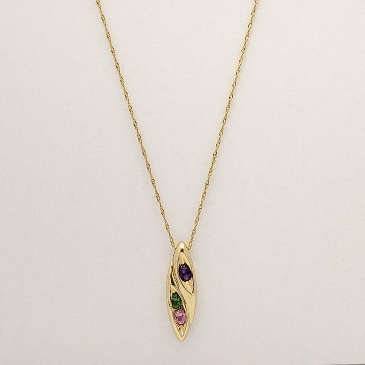 14K PINK (1) GREEN (1) TOURMALINE, AMETHYST (1) ROUND 4MM MARQUISE ESTATE PENDANT & CHAIN 5.0 GRAMS