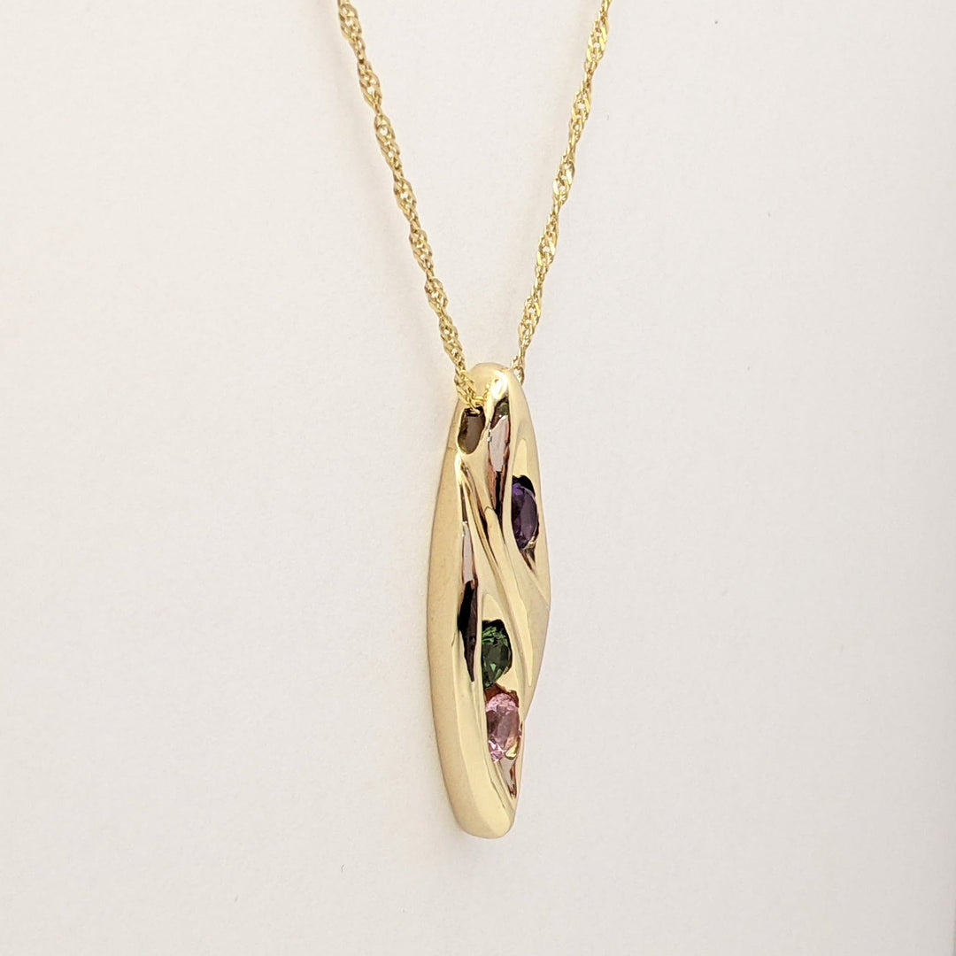 14K PINK (1) GREEN (1) TOURMALINE, AMETHYST (1) ROUND 4MM MARQUISE ESTATE PENDANT & CHAIN 5.0 GRAMS