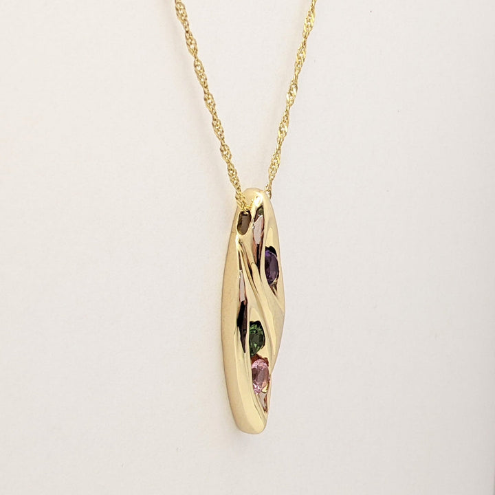 14K PINK (1) GREEN (1) TOURMALINE, AMETHYST (1) ROUND 4MM MARQUISE ESTATE PENDANT & CHAIN 5.0 GRAMS