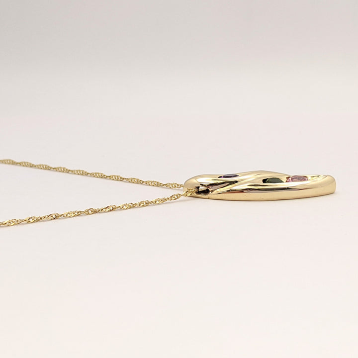 14K PINK (1) GREEN (1) TOURMALINE, AMETHYST (1) ROUND 4MM MARQUISE ESTATE PENDANT & CHAIN 5.0 GRAMS