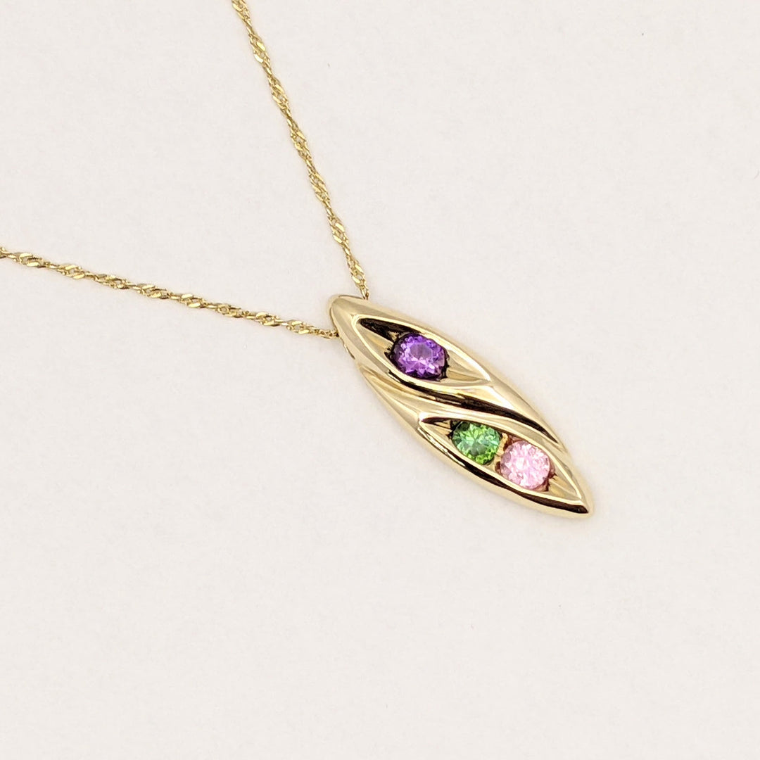 14K PINK (1) GREEN (1) TOURMALINE, AMETHYST (1) ROUND 4MM MARQUISE ESTATE PENDANT & CHAIN 5.0 GRAMS