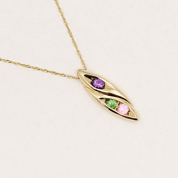 14K PINK (1) GREEN (1) TOURMALINE, AMETHYST (1) ROUND 4MM MARQUISE ESTATE PENDANT & CHAIN 5.0 GRAMS