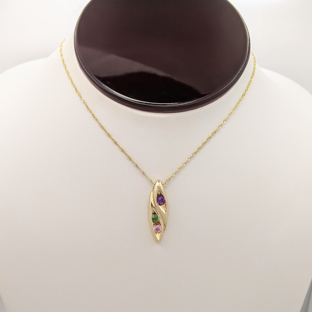14K PINK (1) GREEN (1) TOURMALINE, AMETHYST (1) ROUND 4MM MARQUISE ESTATE PENDANT & CHAIN 5.0 GRAMS