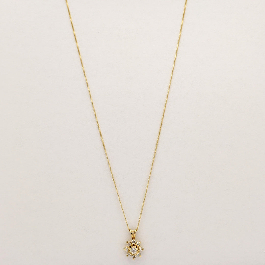 14K .40 CARAT TOTAL WIEGHT SI1-SI2 H DIAMOND ROUND (9) ESTATE PENDANT & CHAIN 2.1 GRAMS