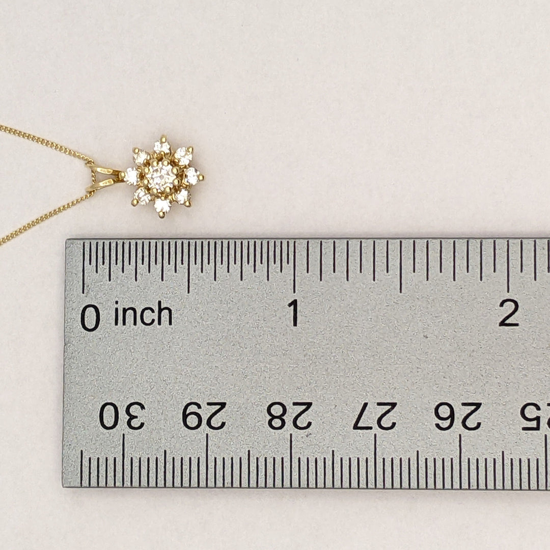 14K .40 CARAT TOTAL WIEGHT SI1-SI2 H DIAMOND ROUND (9) ESTATE PENDANT & CHAIN 2.1 GRAMS