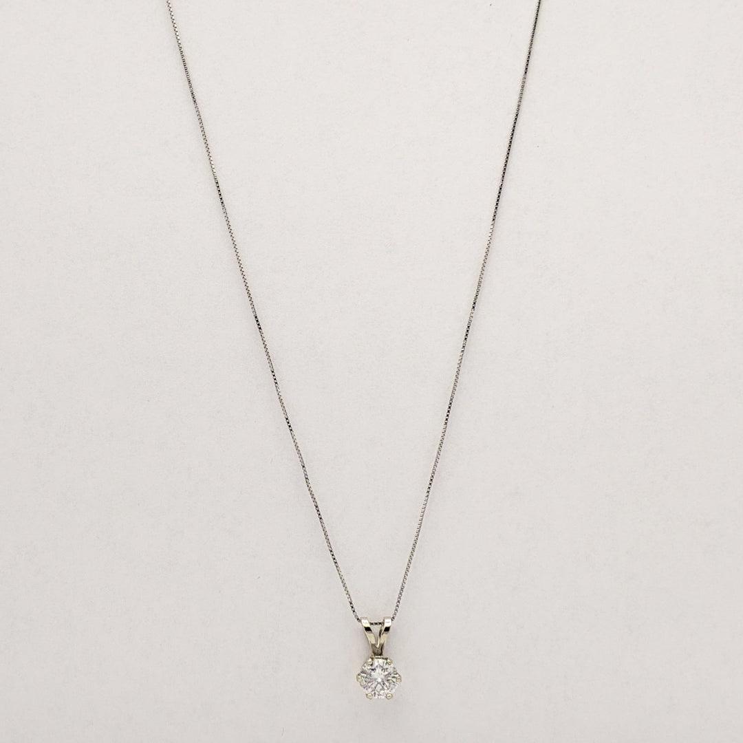 14K WHITE .78 CARAT TOTAL I1 H DIAMOND ROUND ESTATE PENDANT & CHAIN 1.8 GRAMS