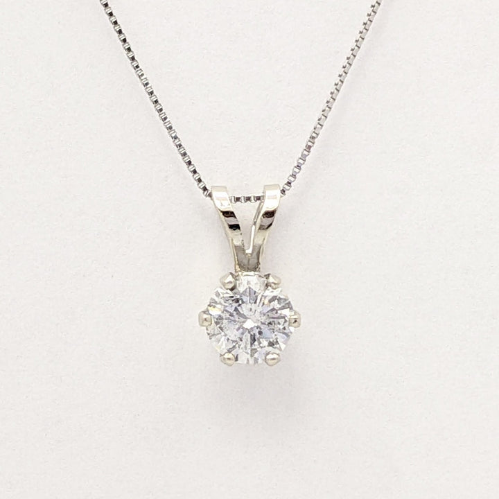 14K WHITE .78 CARAT TOTAL I1 H DIAMOND ROUND ESTATE PENDANT & CHAIN 1.8 GRAMS