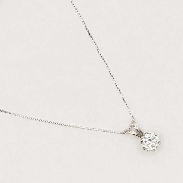 14K WHITE .78 CARAT TOTAL I1 H DIAMOND ROUND ESTATE PENDANT & CHAIN 1.8 GRAMS