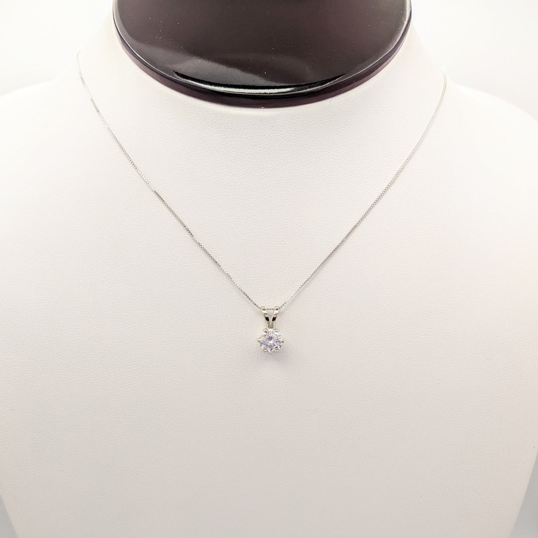 14K WHITE .78 CARAT TOTAL I1 H DIAMOND ROUND ESTATE PENDANT & CHAIN 1.8 GRAMS