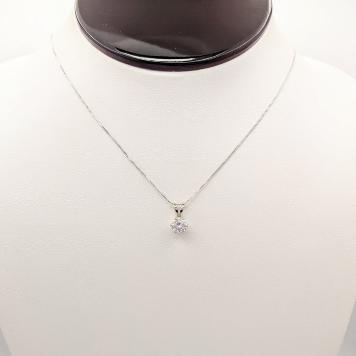 14K WHITE .78 CARAT TOTAL I1 H DIAMOND ROUND ESTATE PENDANT & CHAIN 1.8 GRAMS