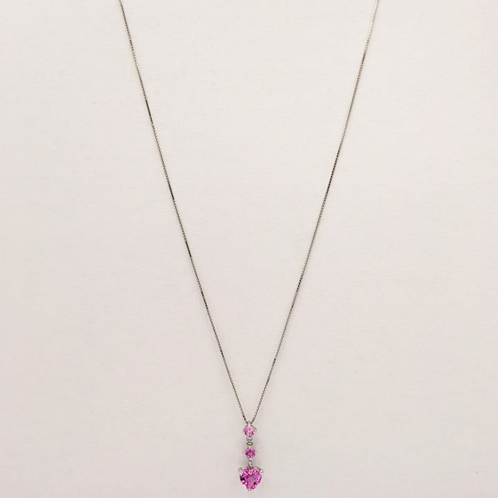 10K WHITE LAB-CREATED SAPPHIRE HEART 6.5MM (1) WITH (2) ROUND ESTATE PENDANT & CHAIN 1.6 GRAMS