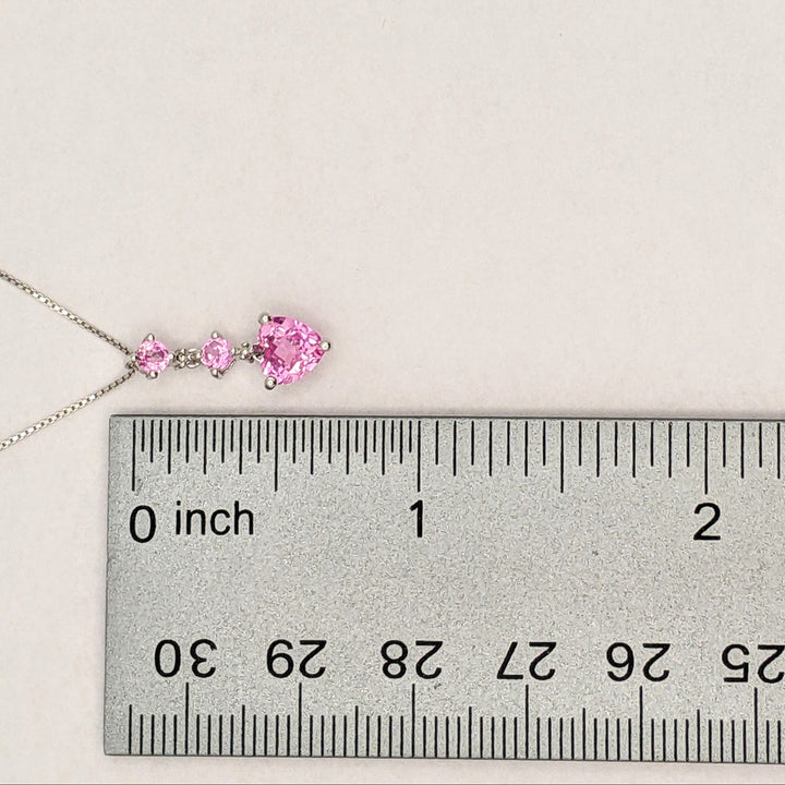 10K WHITE LAB-CREATED SAPPHIRE HEART 6.5MM (1) WITH (2) ROUND ESTATE PENDANT & CHAIN 1.6 GRAMS