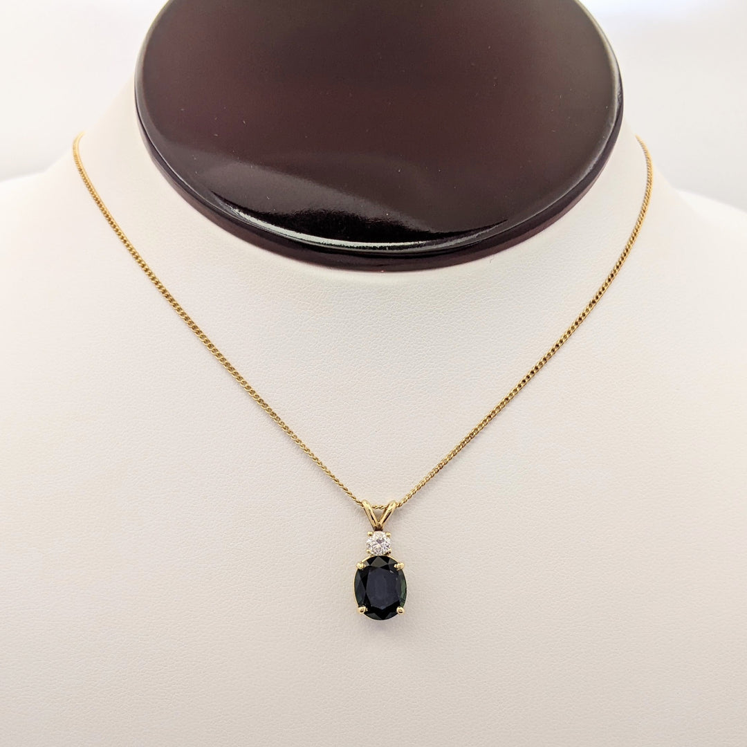 14K SAPPHIRE OVAL 8X10 WITH .25 DIAMOND TOTAL WEIGHT (1) ROUND ESTATE PENDANT & CHAIN 3.3 GRAMS