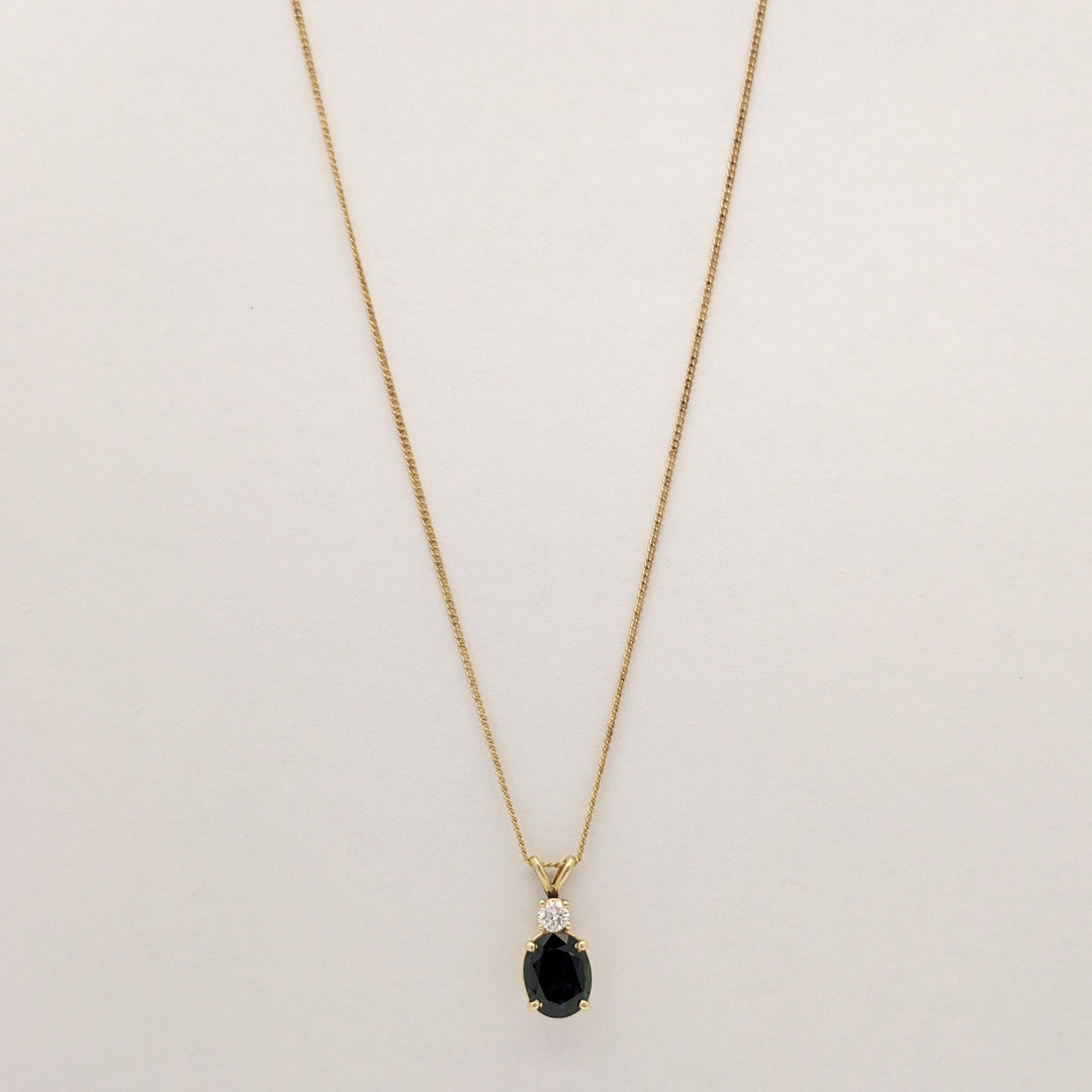14K SAPPHIRE OVAL 8X10 WITH .25 DIAMOND TOTAL WEIGHT (1) ROUND ESTATE PENDANT & CHAIN 3.3 GRAMS