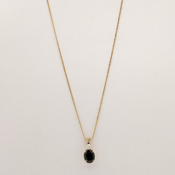 14K SAPPHIRE OVAL 8X10 WITH .25 DIAMOND TOTAL WEIGHT (1) ROUND ESTATE PENDANT & CHAIN 3.3 GRAMS