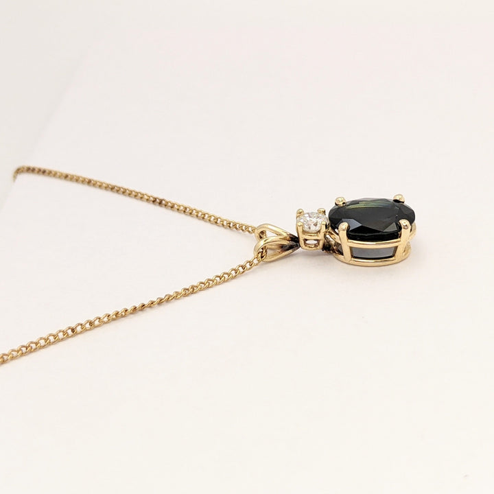 14K SAPPHIRE OVAL 8X10 WITH .25 DIAMOND TOTAL WEIGHT (1) ROUND ESTATE PENDANT & CHAIN 3.3 GRAMS