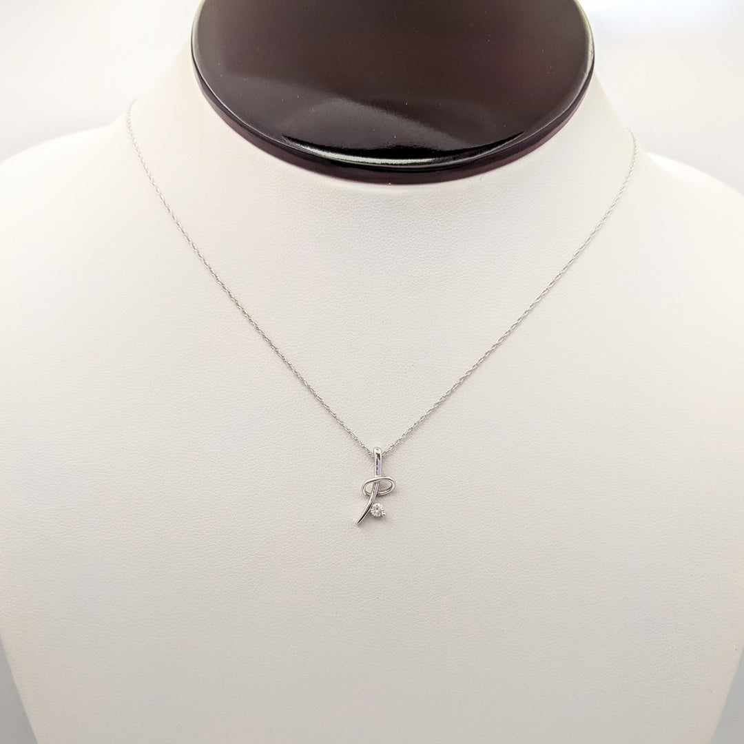 14K WHITE .06 CARAT TOTAL I1 H DIAMOND ROUND (1) FREE FORM PENDANT & CHAIN 1.3 GRAMS