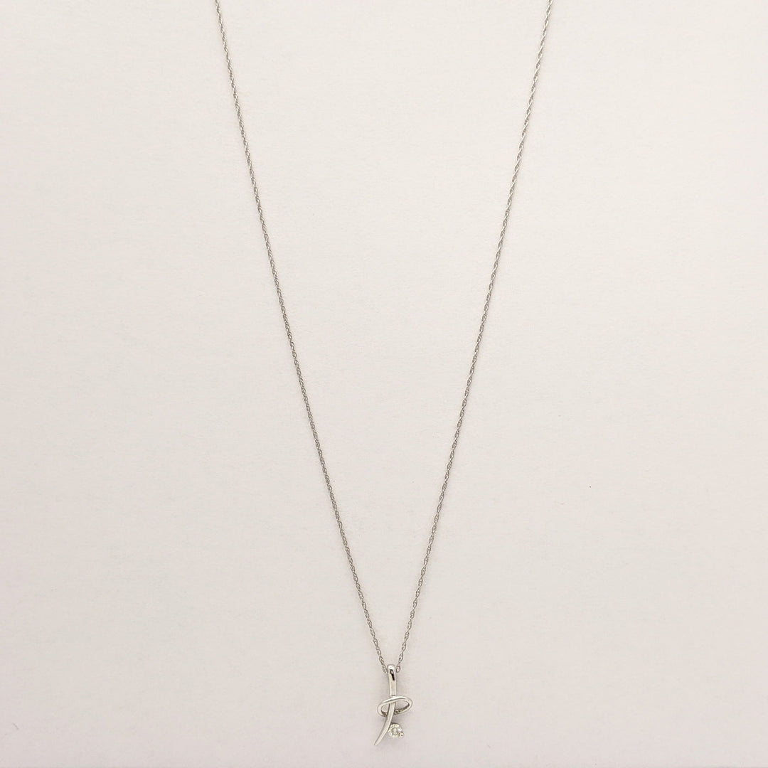 14K WHITE .06 CARAT TOTAL I1 H DIAMOND ROUND (1) FREE FORM PENDANT & CHAIN 1.3 GRAMS