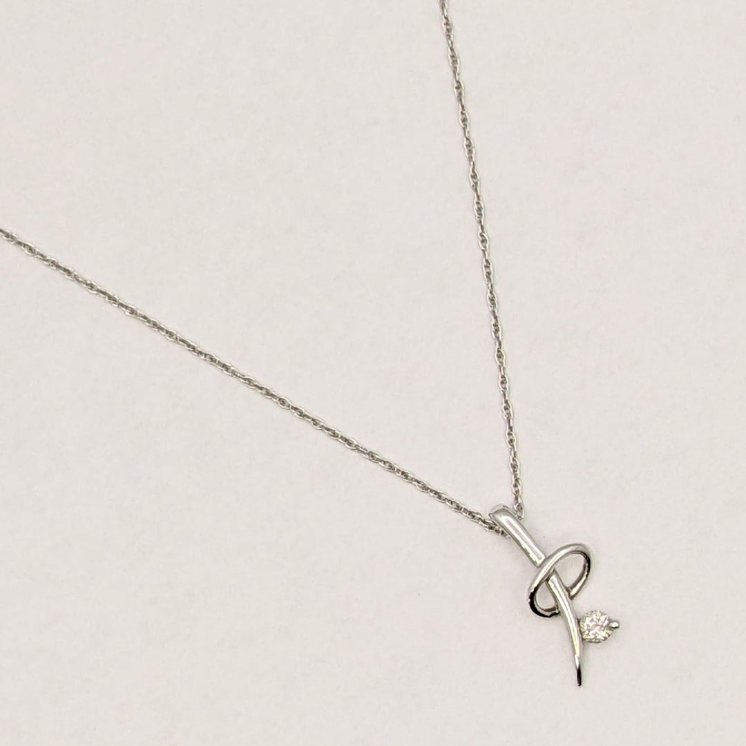 14K WHITE .06 CARAT TOTAL I1 H DIAMOND ROUND (1) FREE FORM PENDANT & CHAIN 1.3 GRAMS