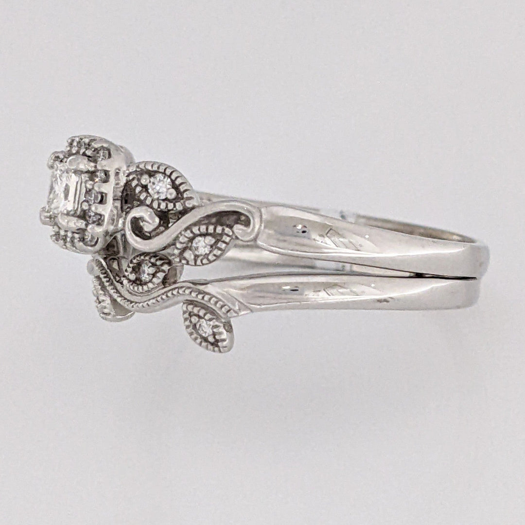10K WHITE .23 CARAT TOTAL WEIGHT SI1 G DIAMOND PRINCESS CUT (1) ROUND (16) ESTATE RING/BAND 4.9 GRAMS