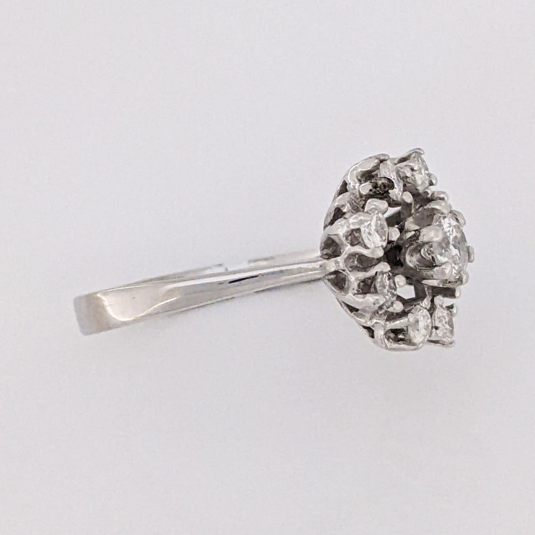 14K WHITE .50 CARAT TOTAL WEIGHT I1 H DIAMOND ROUND (9) ESTATE CLUSTER RING 3.2 GRAMS