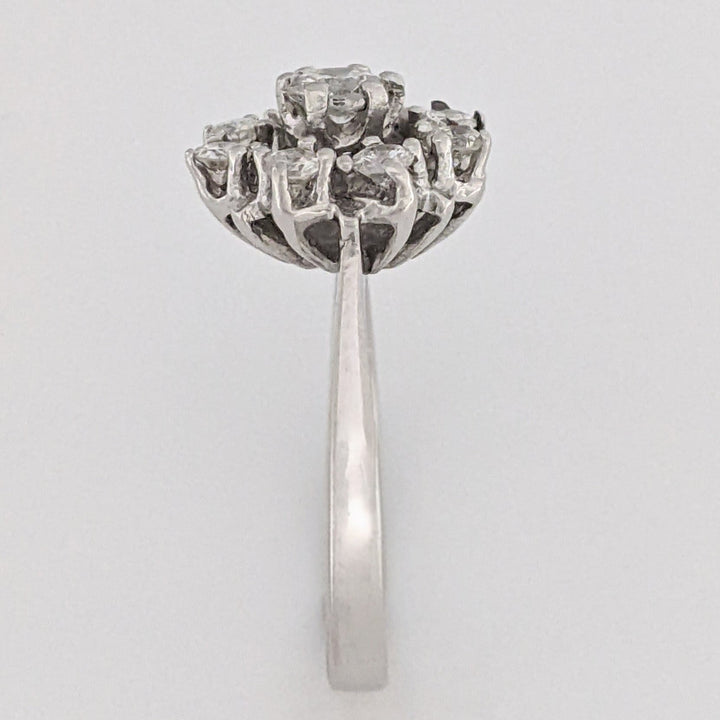14K WHITE .50 CARAT TOTAL WEIGHT I1 H DIAMOND ROUND (9) ESTATE CLUSTER RING 3.2 GRAMS