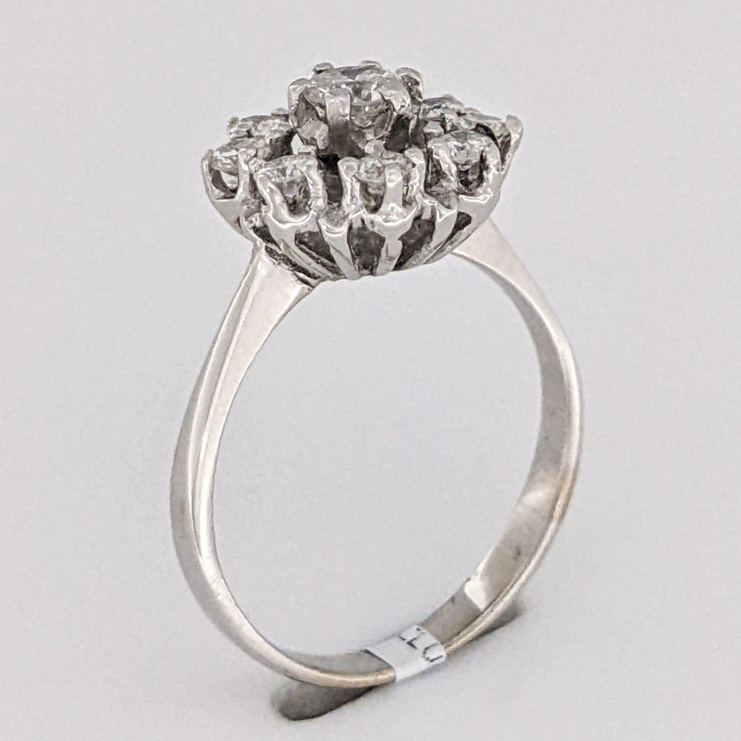 14K WHITE .50 CARAT TOTAL WEIGHT I1 H DIAMOND ROUND (9) ESTATE CLUSTER RING 3.2 GRAMS