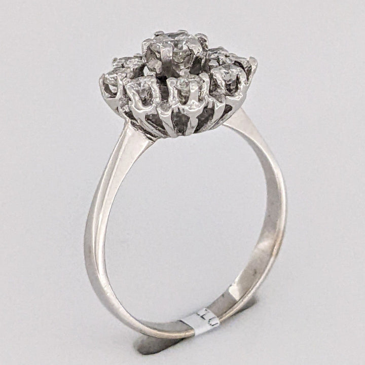 14K WHITE .50 CARAT TOTAL WEIGHT I1 H DIAMOND ROUND (9) ESTATE CLUSTER RING 3.2 GRAMS
